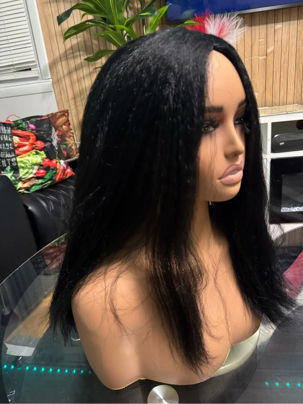 Sleek Black Lace Front Wig with Defined Center Part